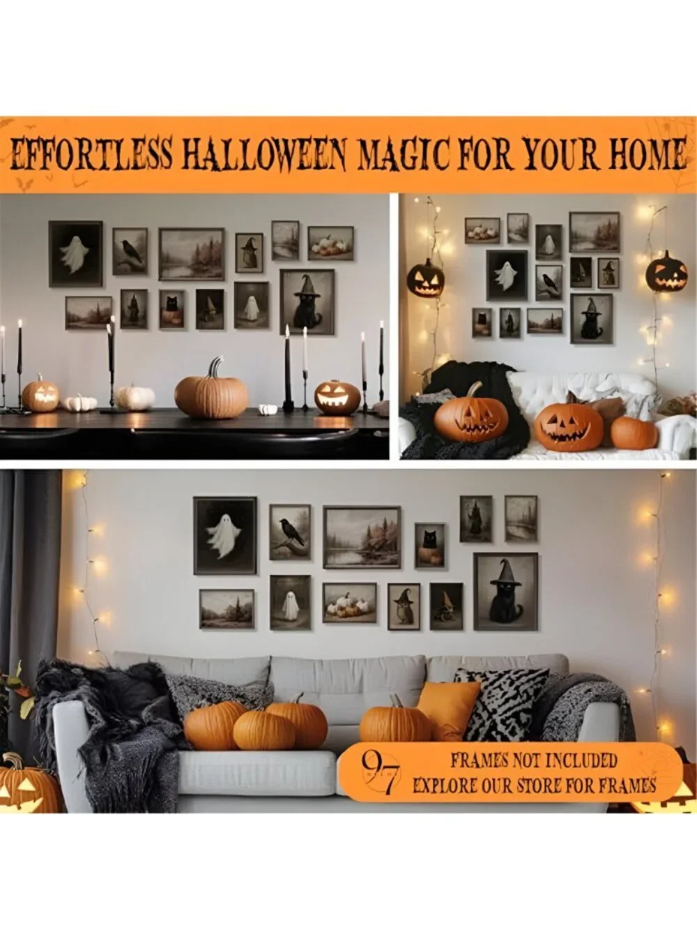 Vintage Halloween Wall Art, Ghost and Witchy Posters, Unframed